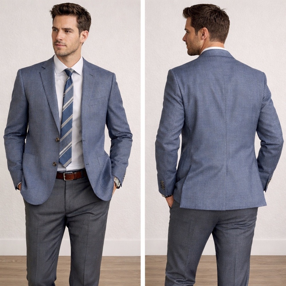 1901‎ Mens Navy Blue Wool Extra Trim Fit Blazer Jacket 44R Sport Coat